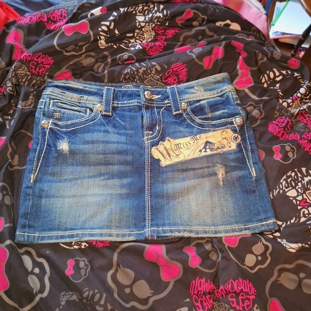 Miss Me Distressed Blue Denim Mini Skirt